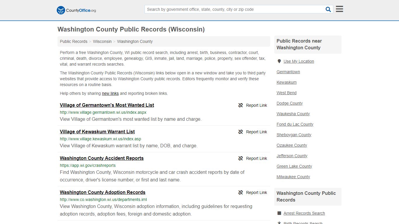 Public Records - Washington County, WI (Business, Criminal, GIS ...