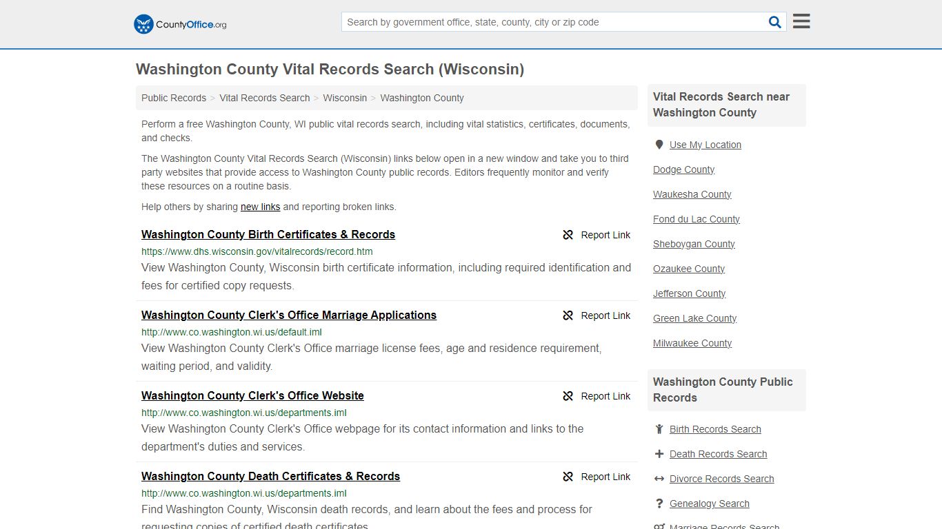 Washington County Vital Records Search (Wisconsin) - County Office